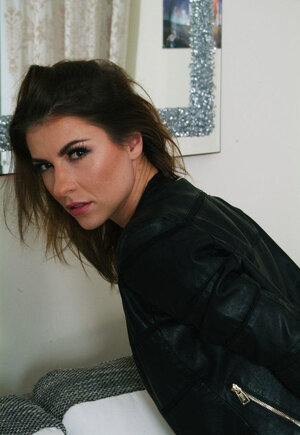 18-19 year old burglar in leather jacket and furthermore pants is hogtied now so she can't move