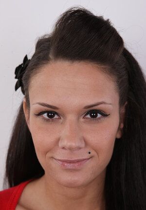 Soccer mom with straight dark hair strips down on camera concealing nothing