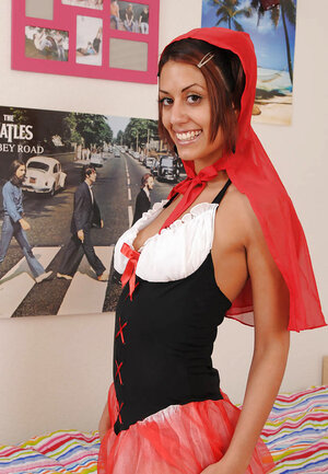 Latina Red Riding Hood spreads vagina lips while grandma is not at home
