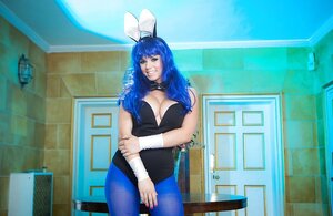 Blue-haired sexpot adores cosplay and moreover posing with no clothes on fabulous body