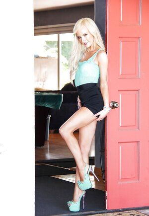 18-19 y.o. in high heels with tattooed pussy hides it under small white panties