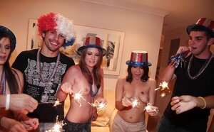 Skinny sluts have group sex with dude being drunk and plus nude at the party