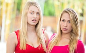 Blonde mistresses on high heels undressed & ready to share passionate kisses