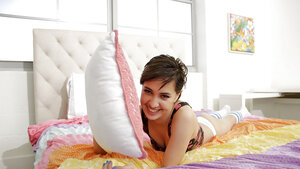 Sweet cutie in knee socks is not afraid to find her smooth peach