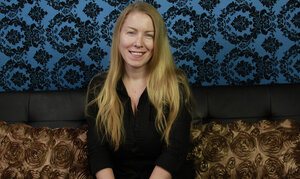 Desiree Deluca gets his cum on her sizeable boobs after the handjob