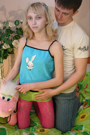 Slim blonde teen strips naked and fucked before the facial