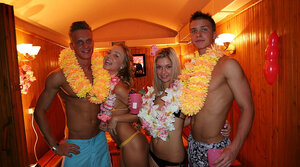 Drunk college girls indulge in real hardcore orgy during a Hawaiian-themed party