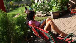 Alina is forced into a explicit 3some by masked dudes on a patio