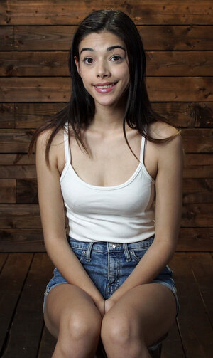 Brunette teenage Harmony Wonder gets pegged down up and toyed by a device