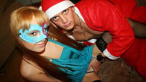 Lara Page, Mayola Meadow, Camilla Krabbe and moreover Atlantida enjoy group intercourse at a Christmas party