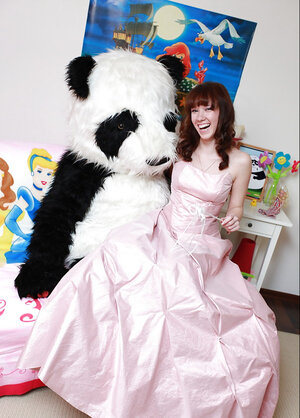 Big-tit teenage in fancy dress explicit panda toy fun