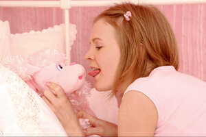 Smoking hot kitten is making out with a plushie and making love he holes