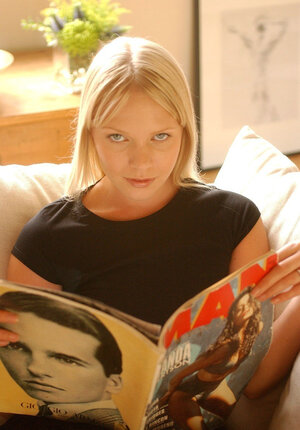 Incredible blonde reads and besides teases a lot on a sunny day