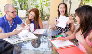 Abbi Sasha and moreover Tiffany ditch studying for doggy 3some