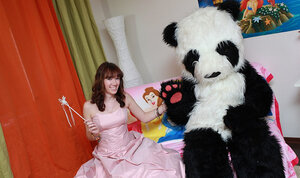 Ola looks like a actually princess while making love her stuffed toy